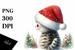 Christmas Cat Wearing Santa Hat PNG Product Image 1