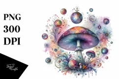 Colorful Magical Mushroom | Watercolor Clipart Product Image 1