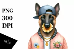 Malinois Big Eyes Hip Hop Singer Watercolor Clipart Product Image 1