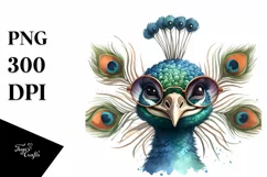 Funny Cute Peacock Sunglasses on Forehead Watercolor Product Image 1