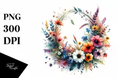 Watercolor Abstract Vibrant Wreath Wild Flowers Product Image 3