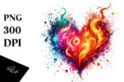 Colorful Watercolor Fire Heart,High-Resolution Product Image 1