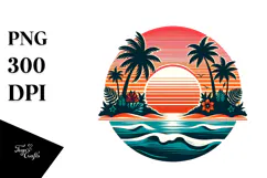 Retro Tropical Island Sunset PNG Product Image 1