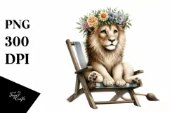 Watercolor Young Lion With Flower Wreath Product Image 3