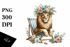 Watercolor Young Lion With Flower Wreath Product Image 1