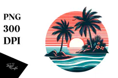 Retro Tropical Island Sunset,Transparent PNG Product Image 1