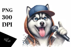 Siberian Husky Big Eyes Hip Hop Singer Watercolor Clipart Product Image 1
