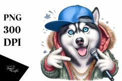 Funny Siberian Husky Hip Hop Singer | Sublimation Clipart Product Image 1
