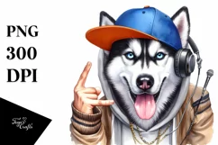 Funny Siberian Husky Hip Hop Singer | Sublimation Clipart Product Image 1