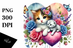 Colorful Kitten Sitting on Flower PNG Product Image 1