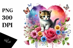 Colorful Kitten Sitting on Flower PNG Product Image 1