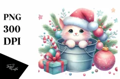 Pastel Cute Cat with Santa Hat PNG Product Image 1