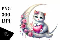 Pastel Kitten Sitting on Moon PNG Product Image 1