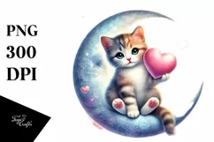 Pastel Kitten Sitting on Moon PNG Product Image 1