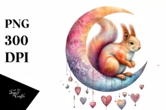 Whimsical Squirrel on Moon, High-Res PNG Product Image 1
