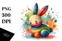 Colorful Bunny made of Wood on Splashy Background, PNG Product Image 1