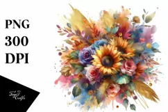 Colorful Sunflower Bouquet PNG Product Image 3