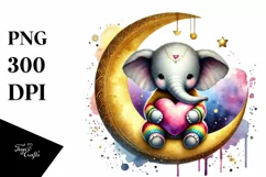 Cute Elephant Sitting on Moon PNG Product Image 1