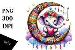 Cute Elephant Sitting on Moon PNG Product Image 1