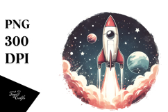 Washed Watercolor Retro Vintage Rocket | Clipart Product Image 1