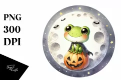 Cute Baby Frog on Moon, High-Quality PNG Product Image 3
