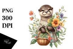 Detailed Baby Otter with Nasturtium Bouquet | Sublimation | Product Image 3
