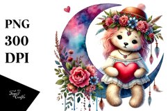Colorful Boho Bear with Heart PNG Product Image 1