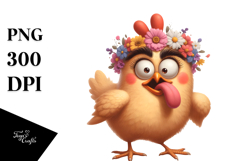 Whimsical Chicken with Flower Crown PNG Product Image 1