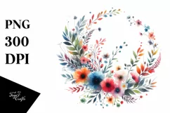 Colorful Abstract Wild Flower Wreath | Sublimation Clipart Product Image 1