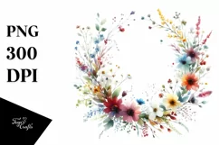 Colorful Abstract Wild Flower Wreath | Sublimation Clipart Product Image 1