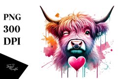Pink Highland Cow Winking, Transparent PNG Product Image 1