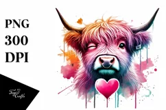 Pink Highland Cow Winking, Transparent PNG Product Image 1