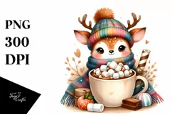 Cute Little Reindeer with Blanket and Giant Cup PNG Product Image 1
