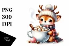Cute Little Reindeer with Blanket and Hot Cocoa PNG Product Image 3
