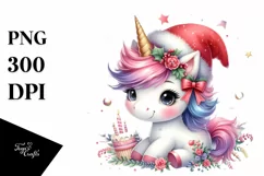 Baby Unicorn with Santa Hat, PNG Product Image 1