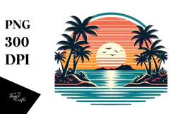 Retro Tropical Island Sunset PNG Product Image 1