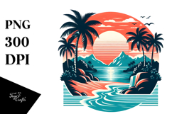 Retro Tropical Island Sunset, Transparent PNG Product Image 1