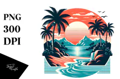 Retro Tropical Island Sunset, Transparent PNG Product Image 1