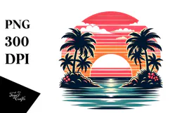 Retro Tropical Island Sunset,High-Quality PNG Product Image 1