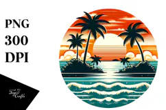 Retro Tropical Island Sunset PNG Product Image 1