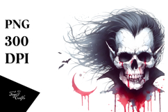 Washed Watercolor Style Vampire Skull Superhero PNG Product Image 1