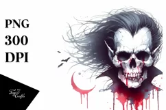 Washed Watercolor Style Halloween Vampire Skull with Hair Product Image 1