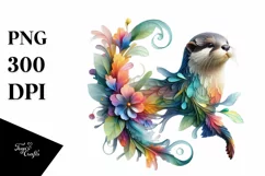 Abstract Vibrant Otter with Leaf Body PNG Product Image 1