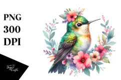 Vibrant Baby Hummingbird with Wreath Clipart Product Image 1
