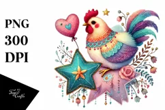 Colorful Chicken on Star Heart PNG Product Image 1