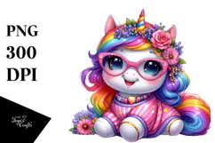 Cute Baby Unicorn Smiling PNG Product Image 1