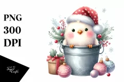 Pastel Cute Chiken with Santa Hat PNG Product Image 1