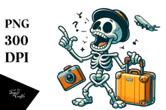 Silly Skeleton with Travel Suitcase PNG Product Image 1
