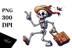Silly Skeleton with Travel Suitcase PNG Product Image 1