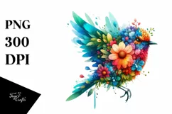 Abstract Vibrant Bird with Flower Body PNG Product Image 1